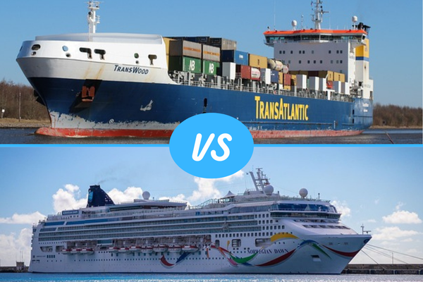 Frachtschiff vs. Kreuzfahrtschiff:
