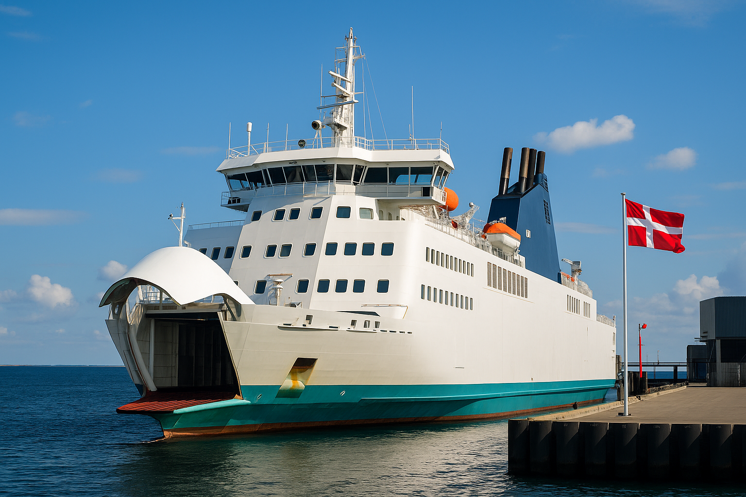 fähre im hafen von dänemark fähre im hafen von dänemark bei sonnigem wetter