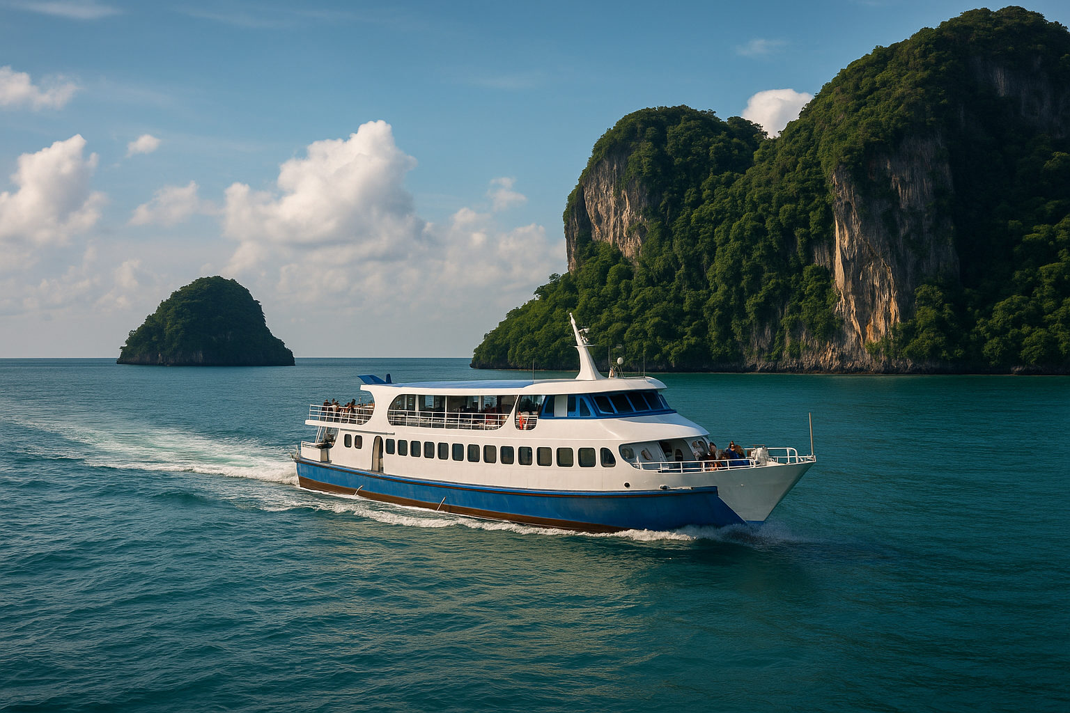 speedboot zwischen koh lipe und langkawi auf offener see bei blauem himmel