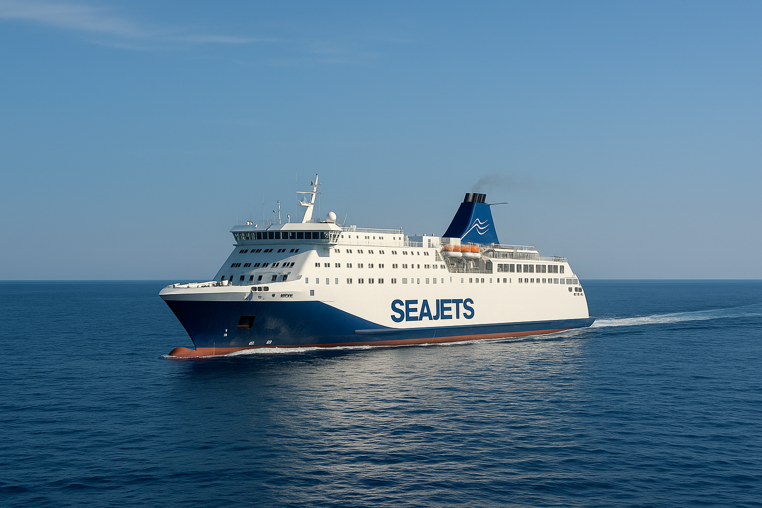 seajets fähre auf ruhiger see unter klarem himmel