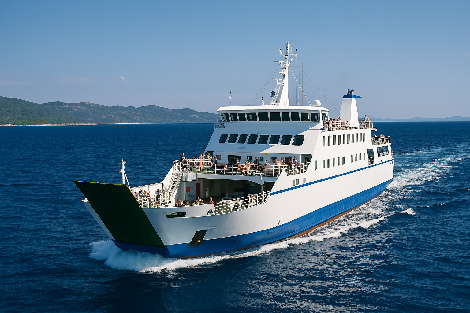 autofähre von zadar nach dugi otok auf blauem meer mit passagieren an bord